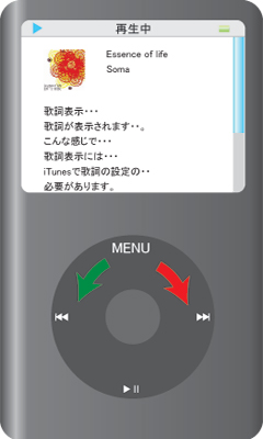 iPod classicの歌詞表示画面