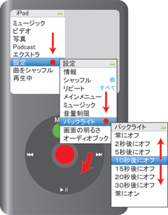 iPod classicの節電（バックライト)設定