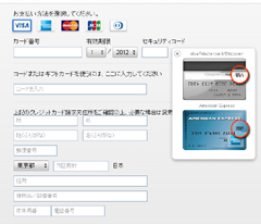 クレジットカード登録：支払い情報の入力画面