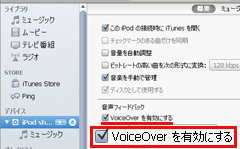 iPod shuffle 第4世代でVoice Over機能を使うにはiTunesで機能を有効にします。